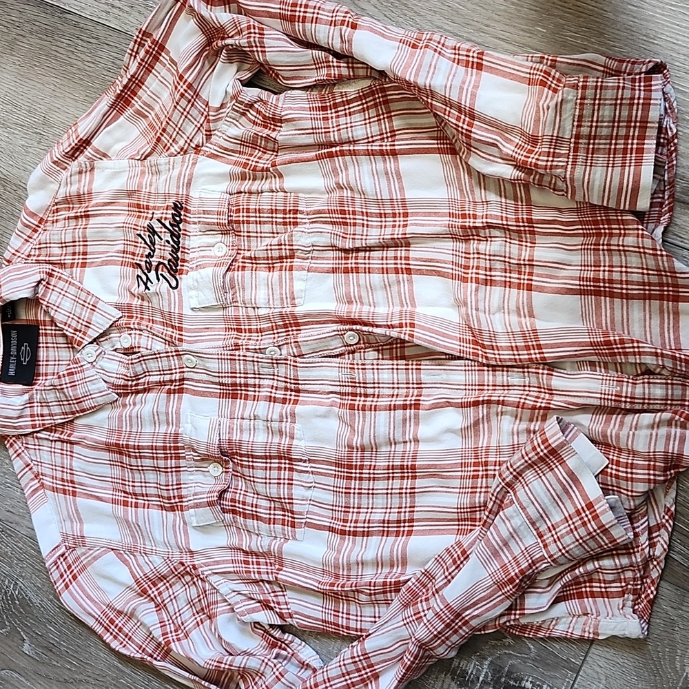 Harley-Davidson Women's White and Red Plaid Shirt
